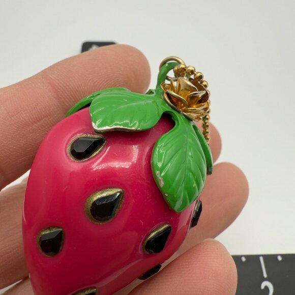 Betsey Johnson Picnic Strawberry Ant Pendant Necklace Pink Crystal Ball Chain - Picture 12 of 15